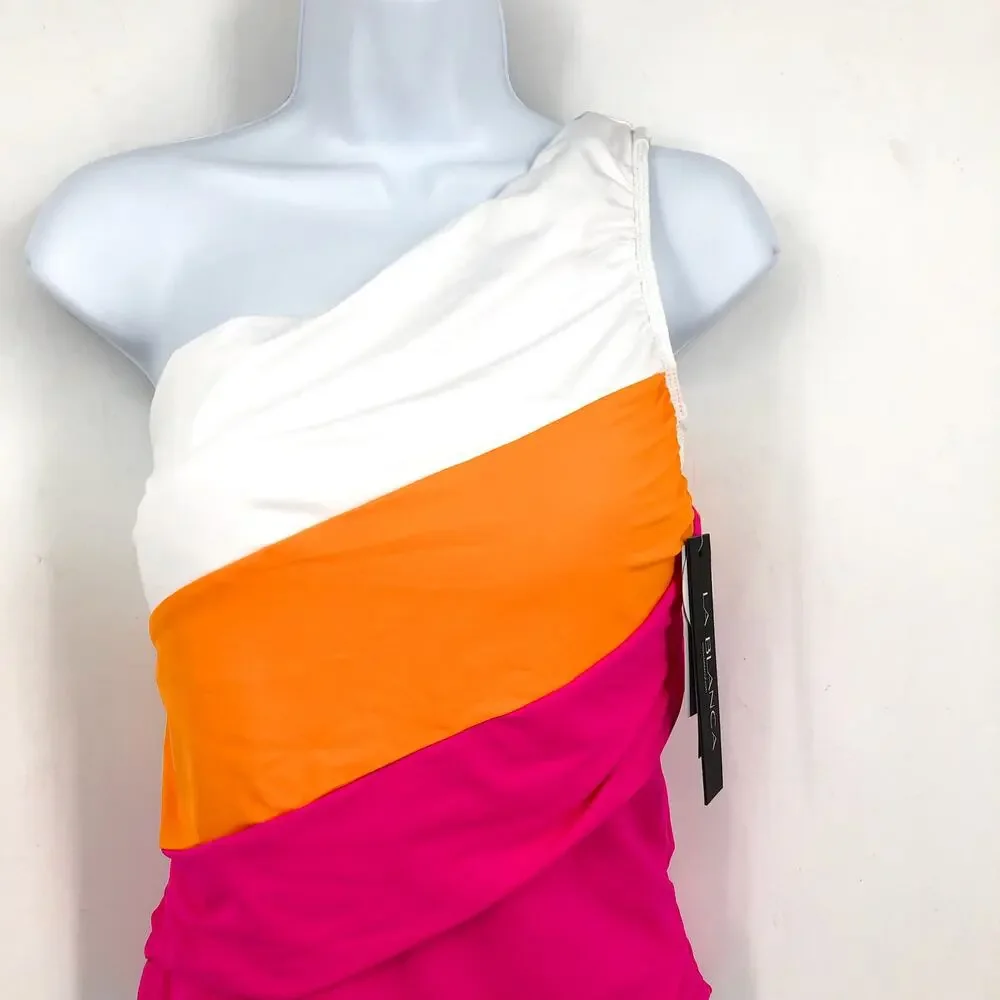 LA BLANCA Island Goddess One-Shoulder One-Piece Size 16 Pink Orange NWT